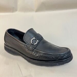 Black Leather Men's Slip-On Loafer with Silver Accent